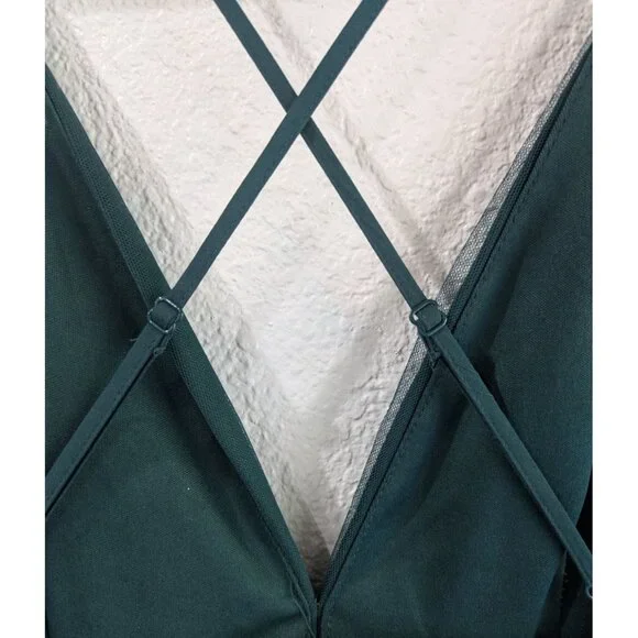 Lulus Rare Beauty Green Tulle Backless Full Length Size Large Adjustable Straps - Picture 10 of 10